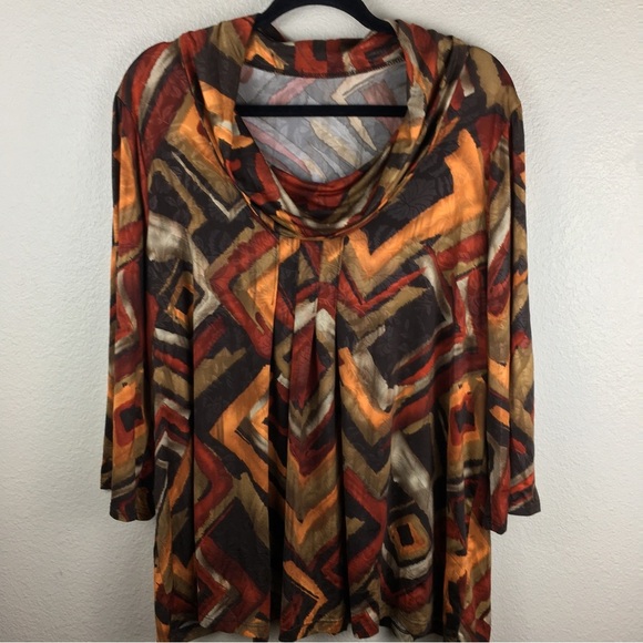 Fall Colors Women's Cowl Neck 3/4 Wide Sleeve Slinky Tunic Size 2X - Picture 1 of 14